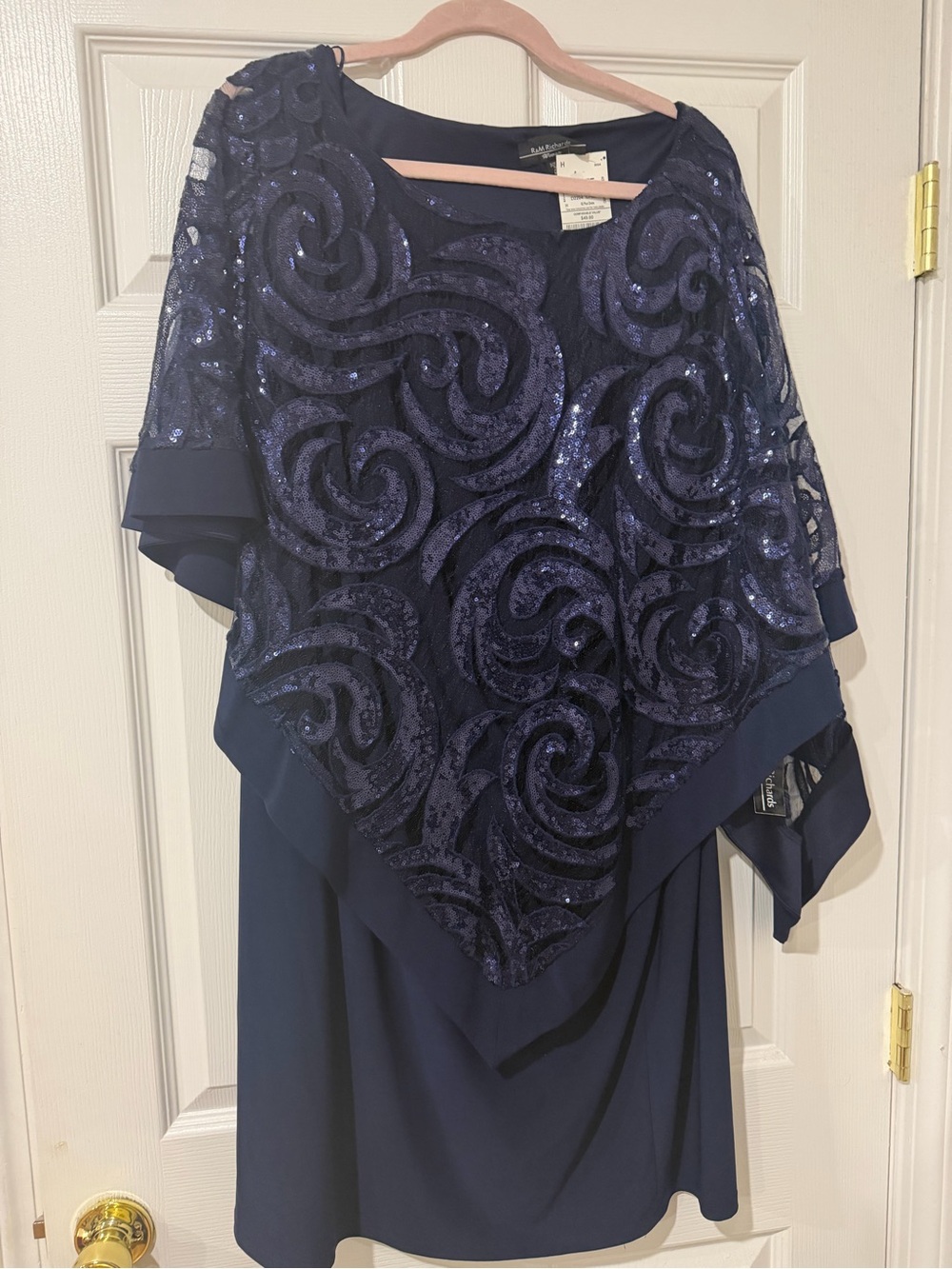 Alex Evenings Navy Sequined Overlay Midi Dress